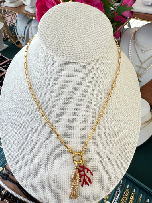 Sun and coral necklace